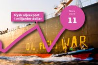 Aktivister från Greenpeace målar på ett skepp med rysk olja. Grafik: Thomas Molén 
