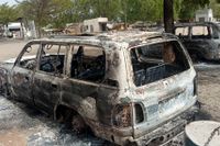 En utbränd bil efter ett terrorangrepp i nordöstra Nigeria i somras.