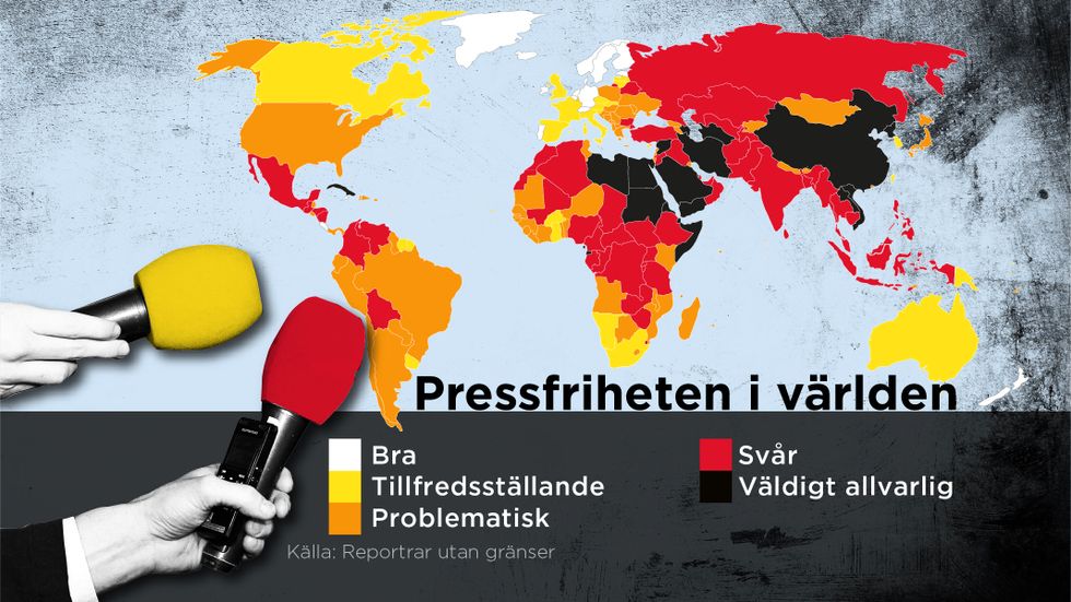 Karta som beskriver pressfriheten i världen.