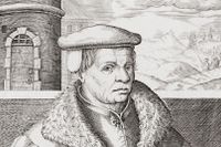 Thomas Müntzer porträtterad i Christoph van Sichems gravyr från 1608.
