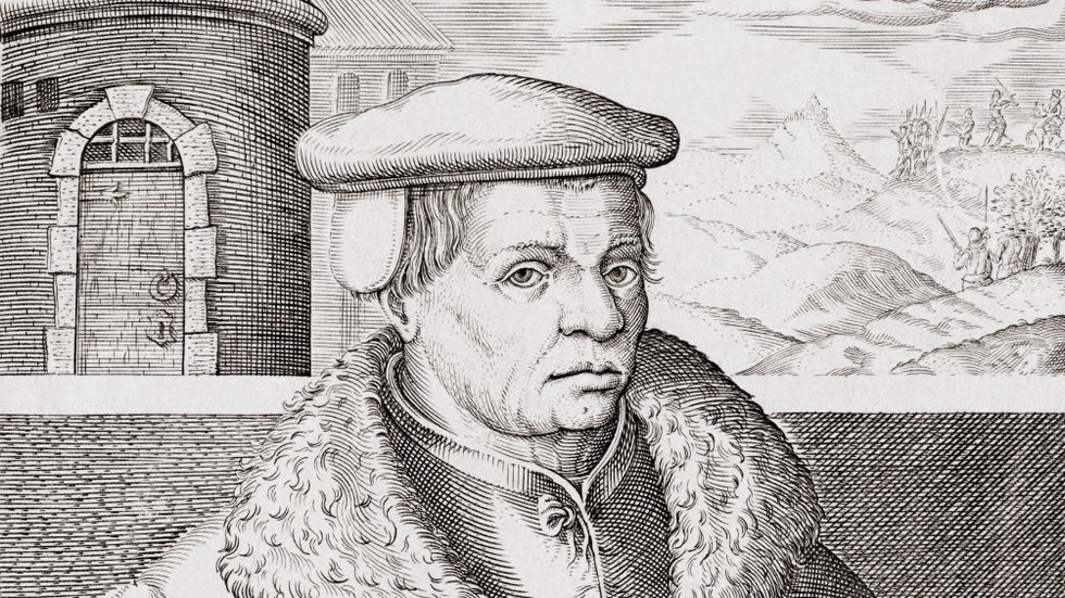 Thomas Müntzer porträtterad i Christoph van Sichems gravyr från 1608.