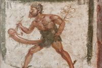 En fresk från Pompeji föreställande Priapus finns bevarad på Arkeologiska museet i Neapel.