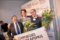 Carnegies vd Björn Jansson (vänster) tillsammans med entreprenörerna i Foodflow – Jesper Jannesson och Christopher Jonsson.