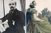 Förmodat fotografi av en ung Gustave Flaubert; till höger Emma Bovary enligt illustratören till en tidig utgåva av ”Madame Bovary”. 