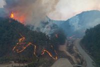 Tusentals brandmän bekämpar en skogsbrand på östkusten.