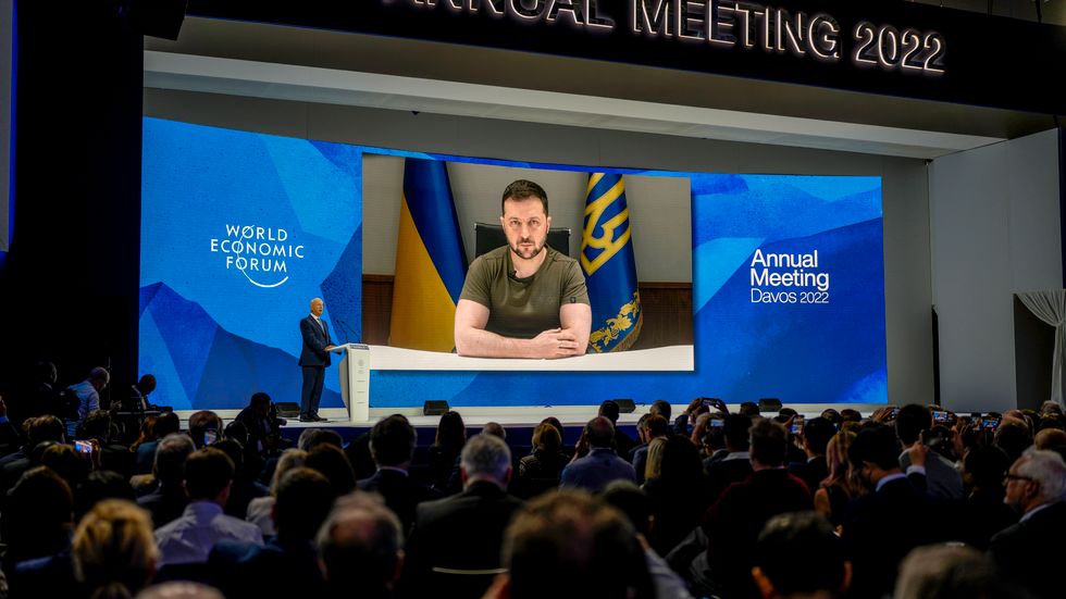 Ukrainas president Volodymyr Zelenskyj under mötet i Davos.