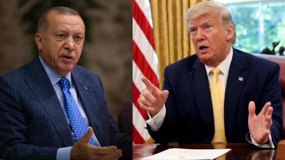 Turkiets president Erdogan och USA:s president Trump. Arkivbilder.