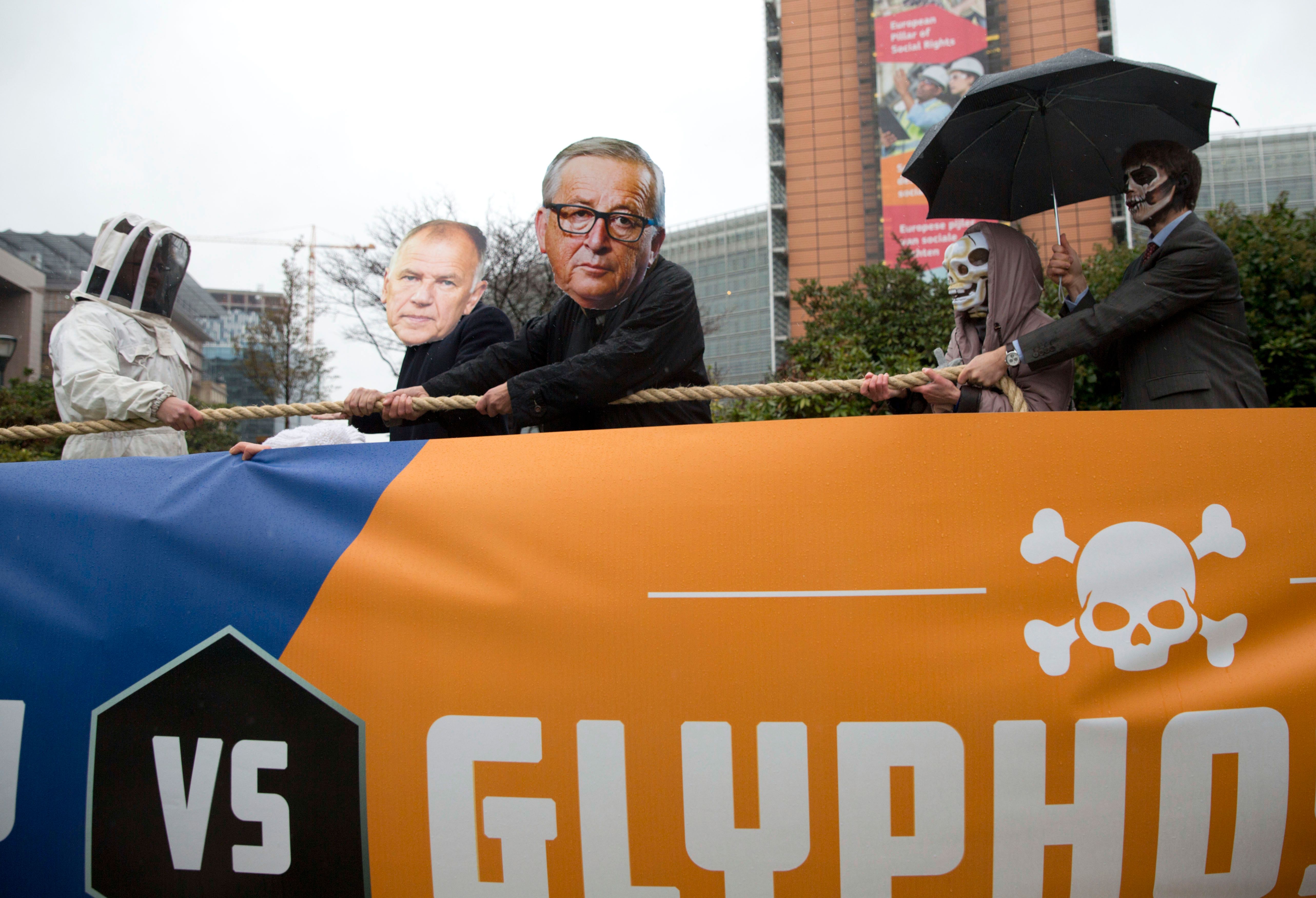 Dragkampen om glyfosat ledde i fjol till en rad demonstrationer i Bryssel, där miljöaktivister protesterade mot EU-kommissionens förslag om förlängt försäljningstillstånd. Arkivfoto.