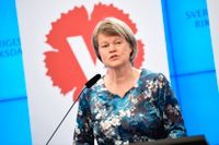 Vänsterpartiets ekonomisk-politiska talesperson Ulla Andersson presenterar partiets skuggbudget under en pressträff i riksdagen.