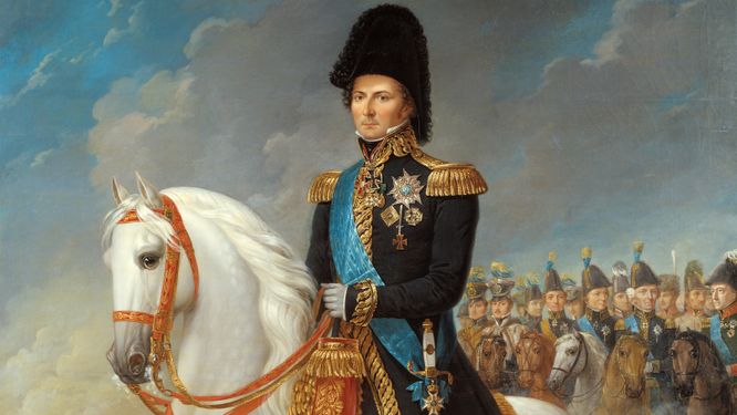Karl XIV Johan, kung av Sverige och Norge, på en målning av Fredric Westin (1782–1862).