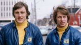 Börje Salming och Inge Hammarström på en gata i Toronto under deras proffskarriär i NHL-laget Toronto Maple Leafs i Kanada 1974.