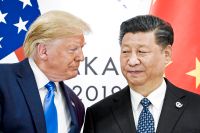 Presidenterna Donald Trump och Xi Jinping vid G20-mötet i japanska Osaka 2019.