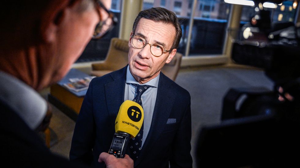 Statsminister Ulf Kristersson (M) i samband med torsdagens frågestund i riksdagen.