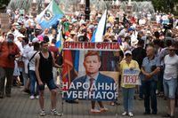 Demonstrationer har ägt rum i östra Ryssland för tredje helgen i rad. Bild från Chabarovsk på lördagen.