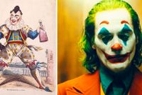 200 år av clownerier: Joseph Grimaldi som Joey respektive Joaquin Phoenix som Jokern.  