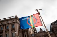 Samernas flagga hissad framför riksdagshuset. Arkivbild.
