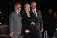 Steven Spielberg tillsammans med Meryl Streep och Tom Hanks inför premiären på "The Post" i London. Arkivbild.