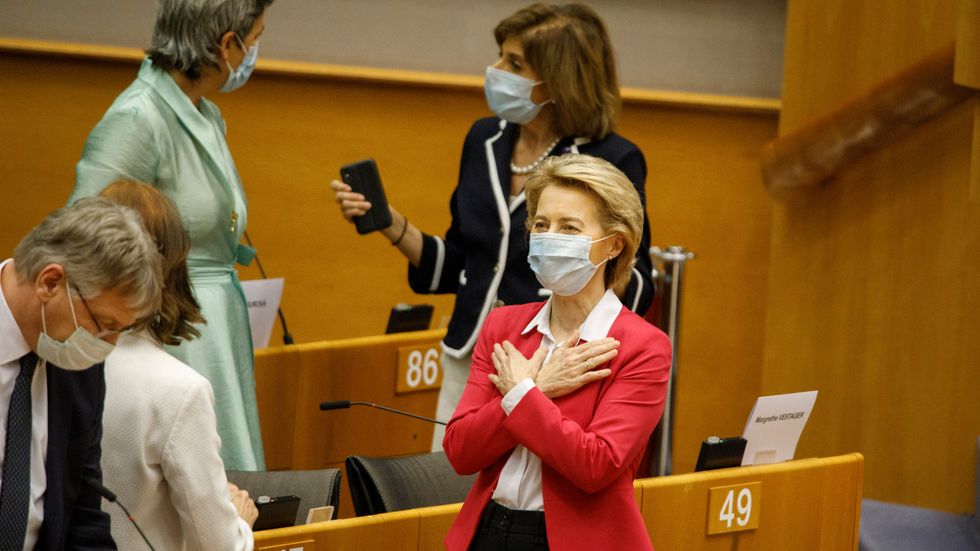 EU-kommissionens ordförande Ursula von der Leyen vid en tidigare debatt i EU-parlamentet. Arkivfoto.
