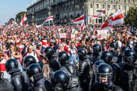 Vid tiden för EKN:s utfärdande av garantiofferter pågick demonstrationer i Belarus mot det misstänkt riggade presidentvalet. Arkivbild.