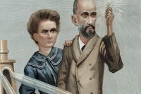 Kändisparet Curie porträtterade i Vanity Fair, december 1904. I samtiden framställdes Marie ofta felaktigt som Pierres högra hand.