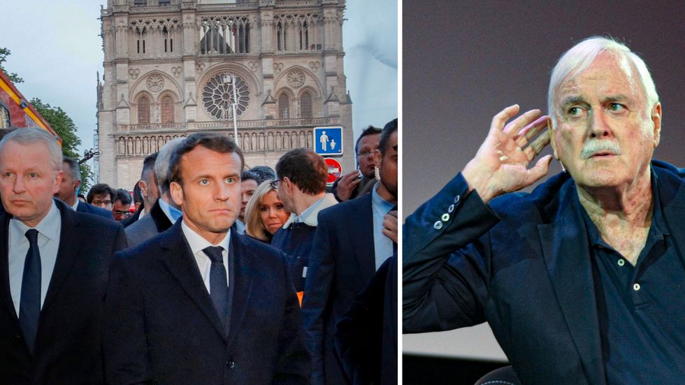 President Emmanuel Macron besökte Notre-Dame i Paris dagen efter branden. John Cleese är missnöjd med London.