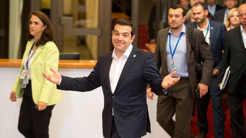 Greklands premiärminister Alexis Tsipras lämnar ett möte med eurozonens ledare i Bryssel i tisdags.