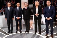 Från vänster François Fillon, Emmanuel Macron, Jean-Luc Melenchon, Marine Le Pen och Benoît Hamon.