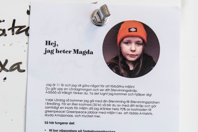 Detta är Magdas affisch som hon satt upp i bostadsområdet.