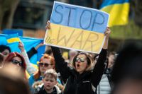 Demonstration mot kriget i Ukraina i Frankfurt, Tyskland. 