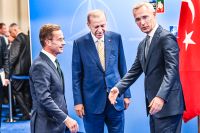 Natos Jens Stoltenberg, Sveriges statsminister Ulf Kristersson och Turkiets president Erdogan. 