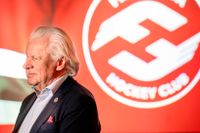 Frölundas ordförande Mats Grauers vid presentationen av lagets nya klubbmärke vid en pressträff i Göteborg i onsdags.