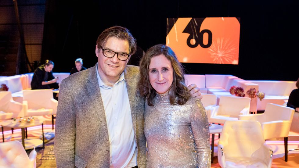 Jan Helin, programdirektör på SVT, och Hanna Stjärne, SVT:s vd, 2016 i samband med att SVT firade 60 år. 