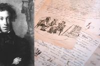 Handskrivna manuskript i Pusjkinmuseet i Boldino, där Aleksandr Pusjkin (1799–1837) tillbringade en tid i karantän för den grasserande koleran. 