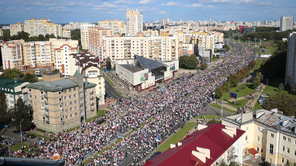 Protester i Minsk mot det misstänkt presidentvalet i augusti förra året. Arkivbild.