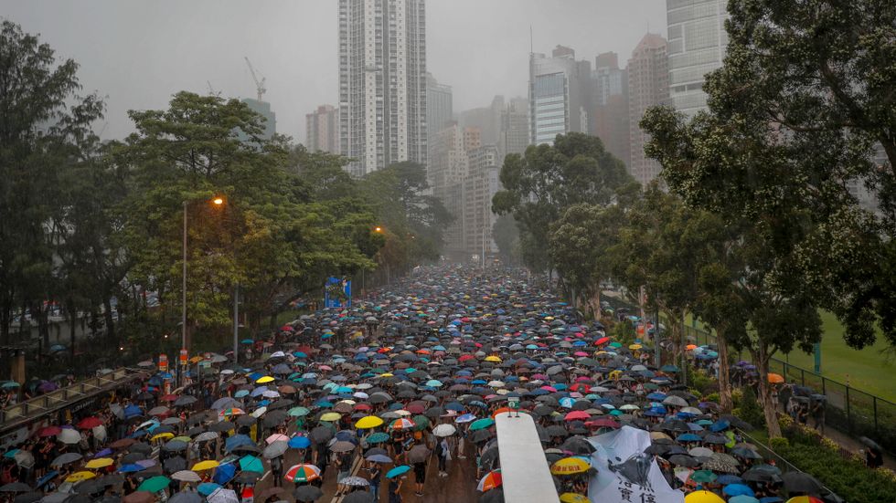 Demonstranter i Hongkong den 18 augusti 2019.
