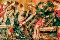 Digerdöden ledde till större jämlikhet bland de överlevande, men i takt med att befolkningen ökade växte ojämlik­heten på nytt. Målning av Gilles Li Muisis från 1349.