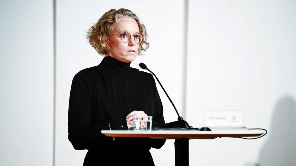 Britta Björkholm, avdelningschef Folkhälsomyndigheten, höll i årets första pressträff om coronaläget.