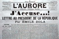 Emile Zolas ”J'accuse” på första sidan av tidningen  L'Aurore den 13 januari 1889.