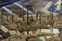Första världskrigets skyttegravar och ödeläggelsen av Europa kom att sätta sin prägel på T S Eliots långdikt. ”The Menin road” av Paul Nash (1919). 